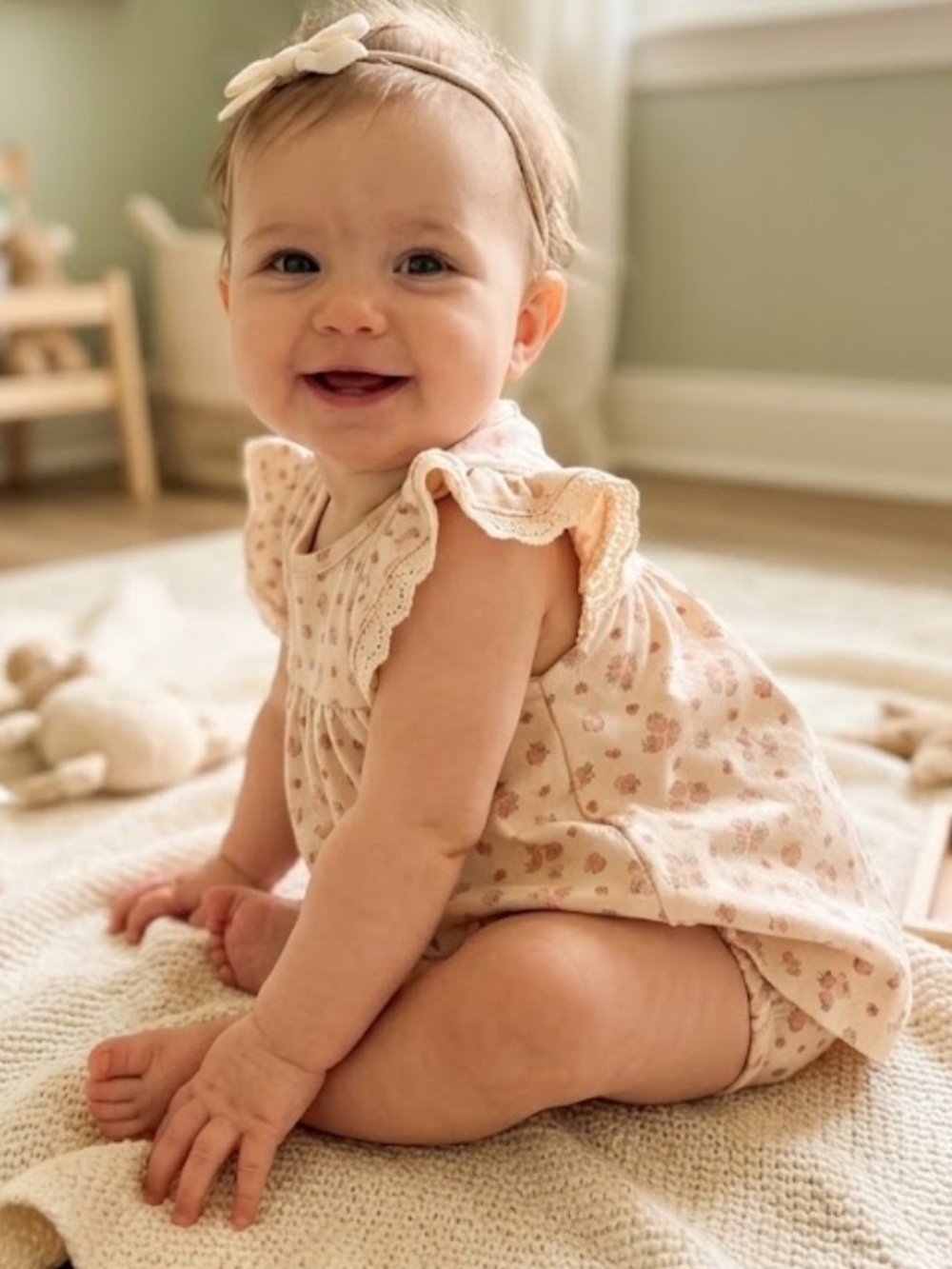 Quincy Mae Cream Dress with Pink Floral Ruffles